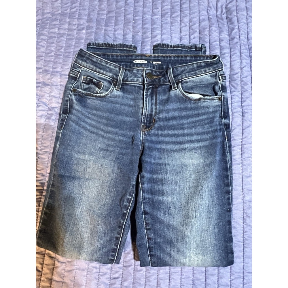 Old Navy Pop Icon Skinny Jeans Mid Rise Dark Wash Denim Size 2 Frayed Hem
